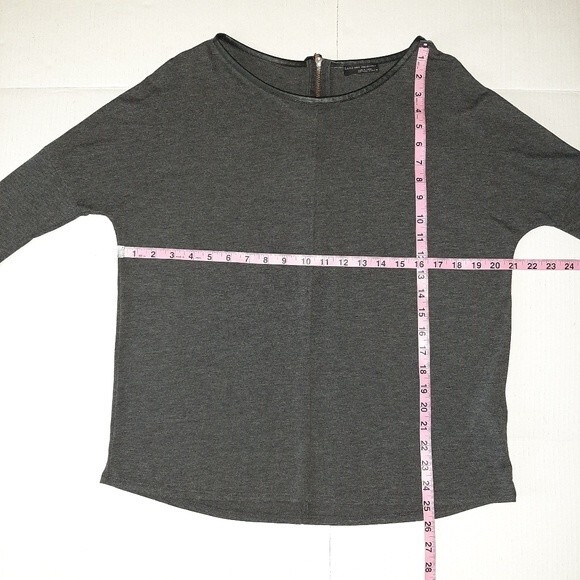 Zara W&B Collection Grey Top Back Zip Faux Leather Trim Dolman Bat Sleeve Size S - Picture 7 of 14